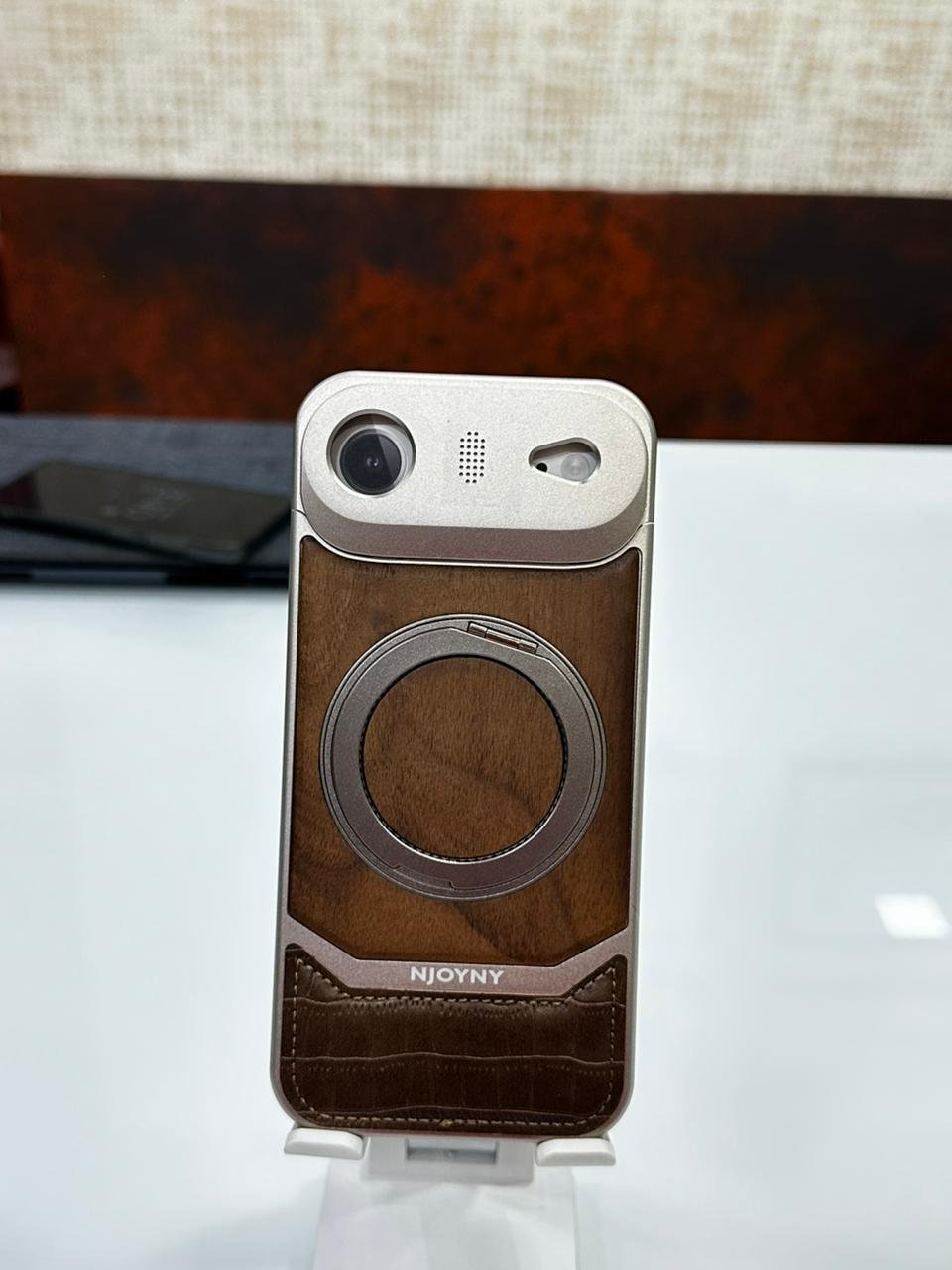 iPhone 17 Air – Premium Wooden Finish Ring Holder Back Cover